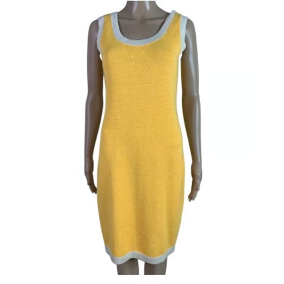 St. John Separates Women's Small Knit Shift Dress Knee High Sleeveless Yellow - Picture 1 of 9